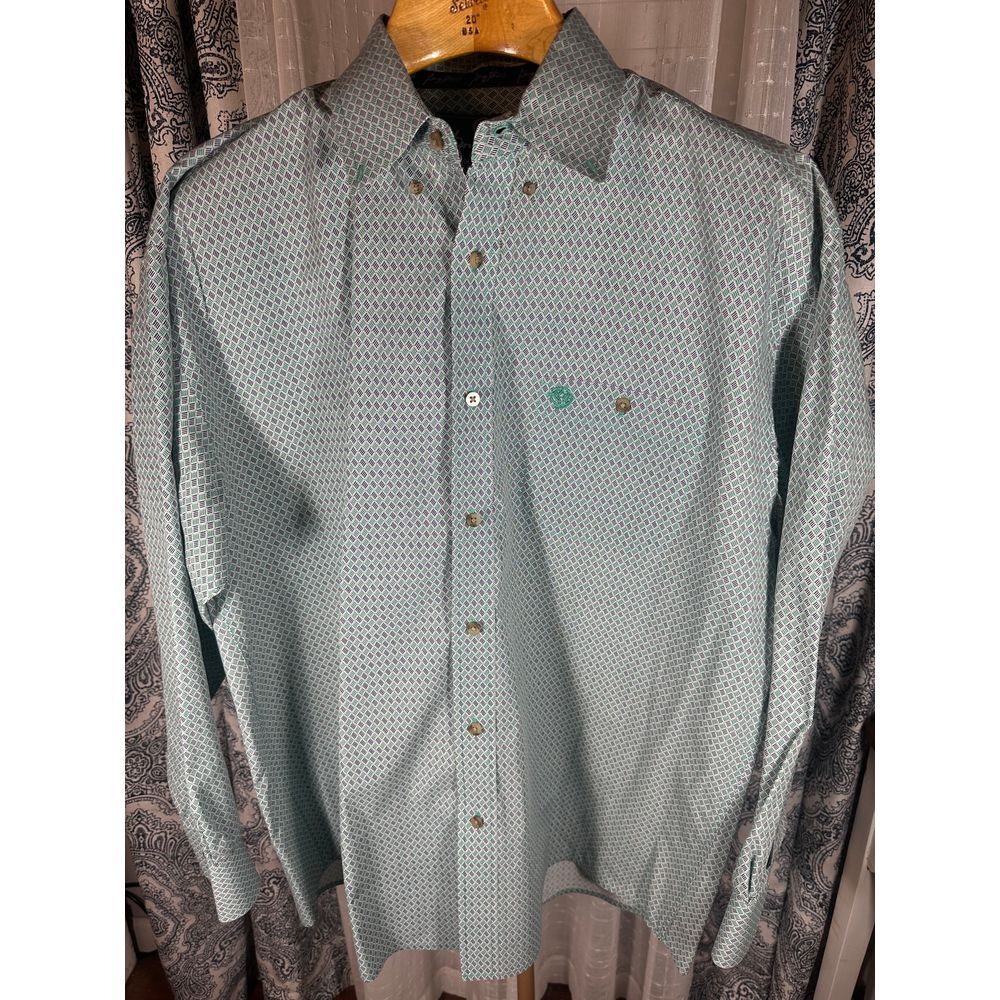 George Strait Shirt Mens Large Green XL Geometric Print Western Cowboy Wrangler